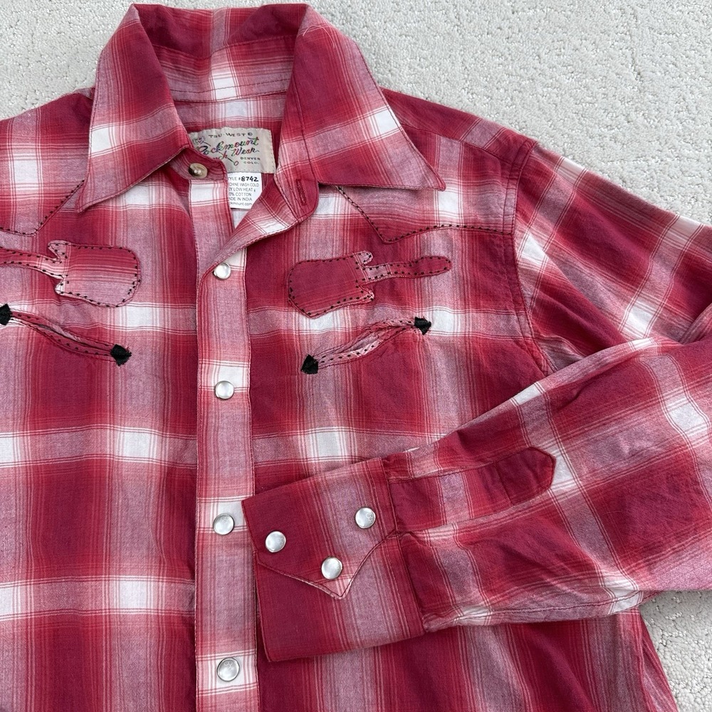 Vintage Rockmount Ranch Wear Western Pearl Snap Plaid Guitar Shirt‎ Kids XL $65